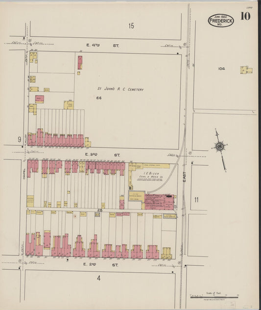 Sanborn Fire Insurance Map from Frederick, Frederick County, Maryland (1922), Sheet #0010 - Historic Sanborn Fire Insurance Map Print, vintage old map wall art