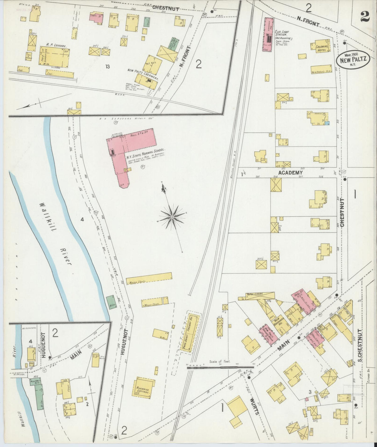 Sanborn Fire Insurance Map from New Paltz, Ulster County, New York (1900), Sheet #0002 - Historic Sanborn Fire Insurance Map Print, vintage old map wall art, antique decor, genealogy gift, New York New York map
