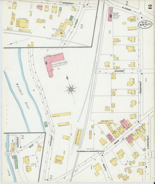 Sanborn Fire Insurance Map from New Paltz, Ulster County, New York (1900), Sheet #0002 - Historic Sanborn Fire Insurance Map Print, vintage old map wall art, antique decor, genealogy gift, New York New York map