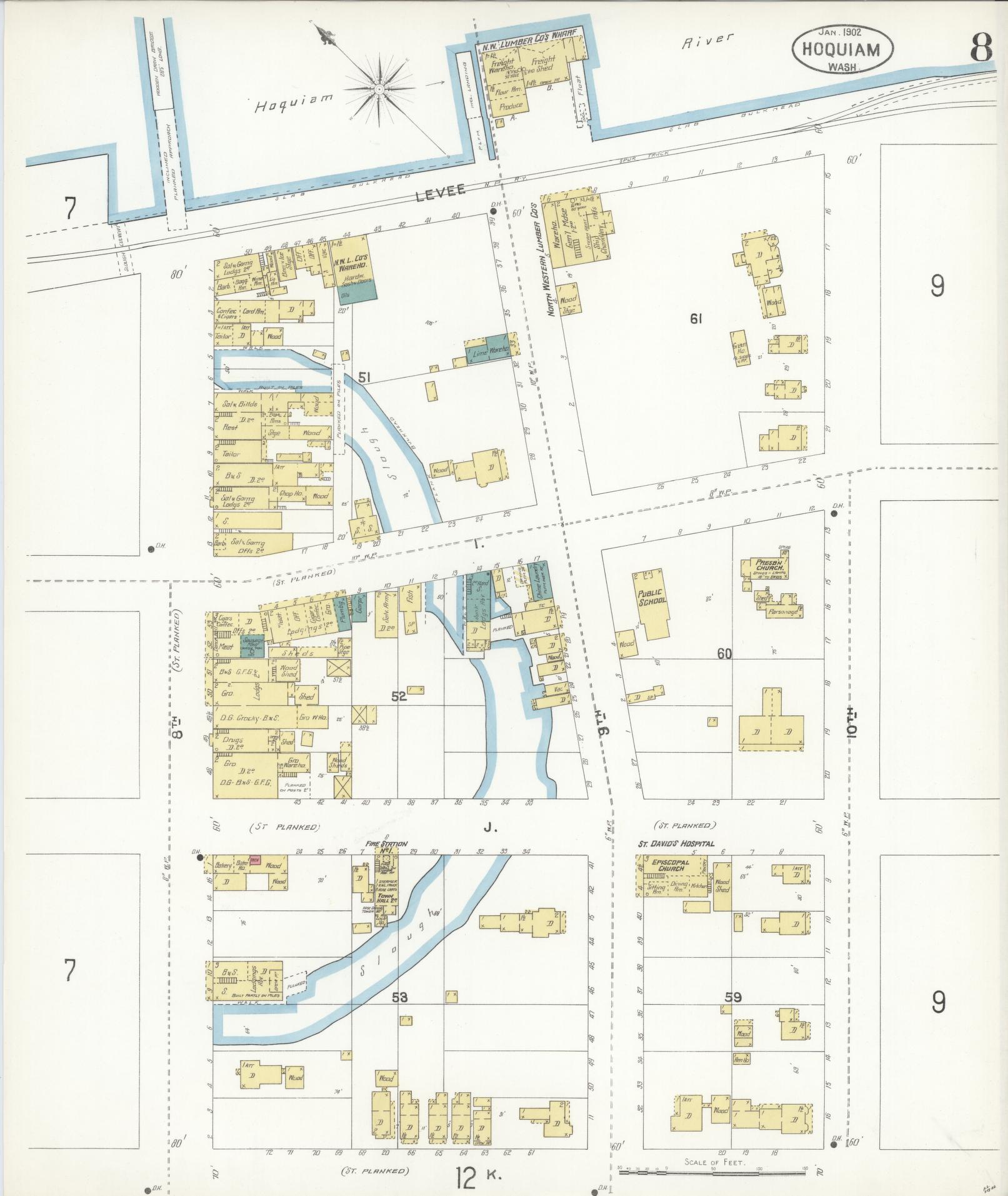 Sanborn Fire Insurance Map from Hoquiam, Grays Harbor County, Washington (1902), Sheet #0008 - Complete Map Set gallery image, historic Sanborn map, vintage wall art, Washington Washington