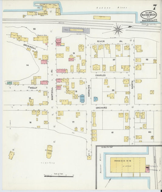 Sanborn Fire Insurance Map from Rhinebeck, Dutchess County, New York (1905), Sheet #0007 - Historic Sanborn Fire Insurance Map Print, vintage old map wall art, antique decor, genealogy gift, New York New York map
