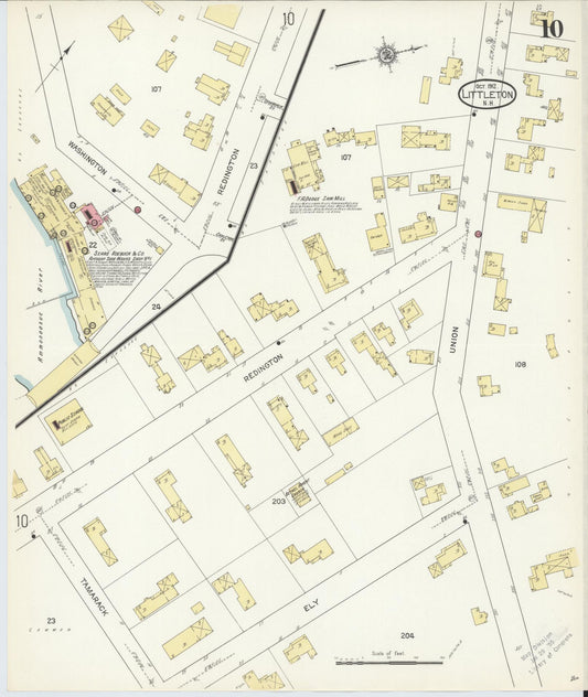 Sanborn Fire Insurance Map from Littleton, Grafton County, New Hampshire (1912), Sheet #0010 - Historic Sanborn Fire Insurance Map Print, vintage old map wall art, antique decor, genealogy gift, New Hampshire New Hampshire map