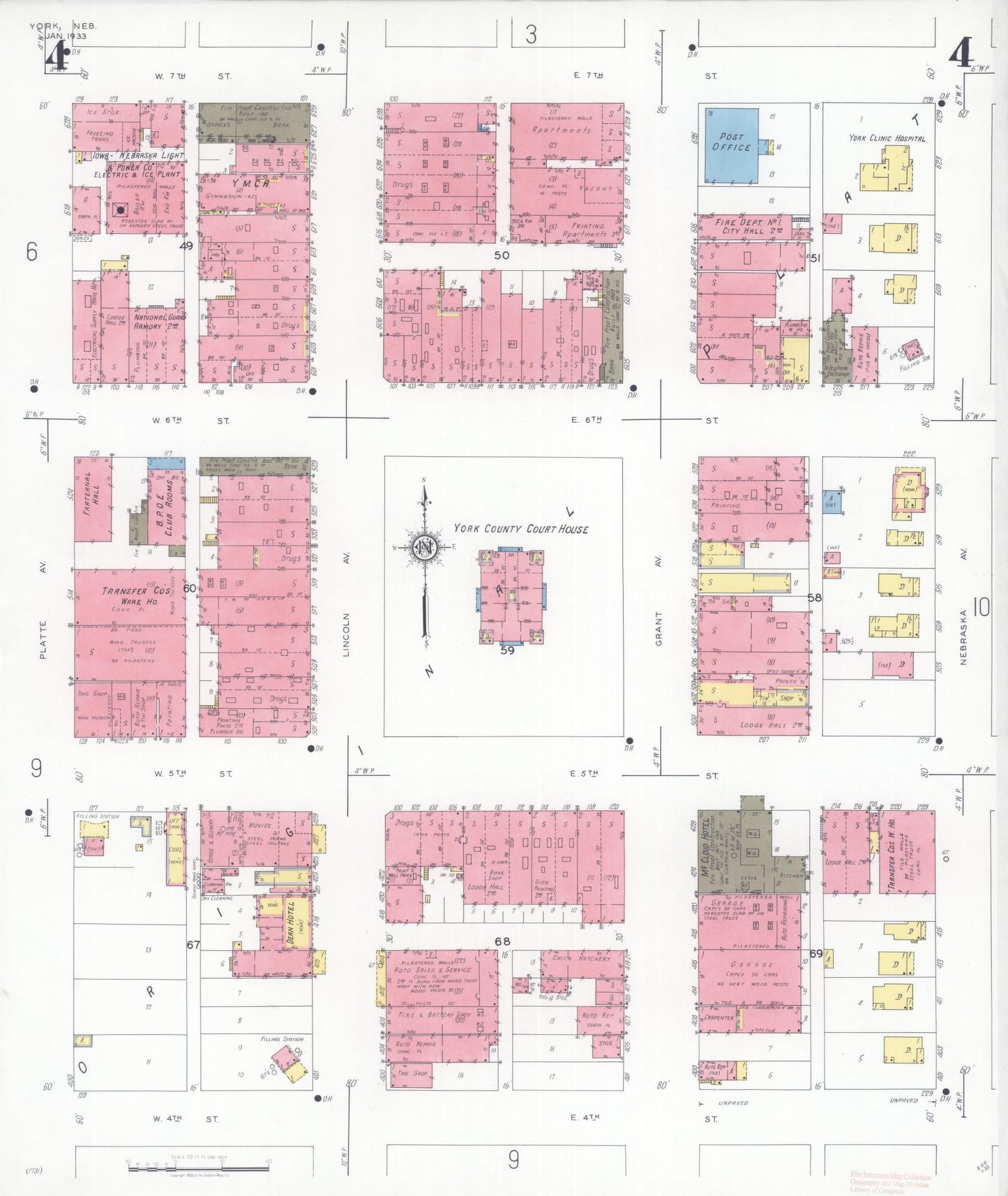 Sanborn Fire Insurance Map from York, York County, Nebraska (1933), Sheet #0004 - Complete Map Set gallery image, historic Sanborn map, vintage wall art, Nebraska Nebraska