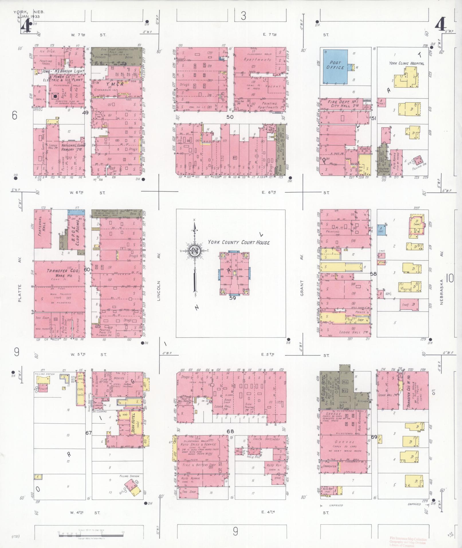 Sanborn Fire Insurance Map from York, York County, Nebraska (1933), Sheet #0004 - Complete Map Set gallery image, historic Sanborn map, vintage wall art, Nebraska Nebraska