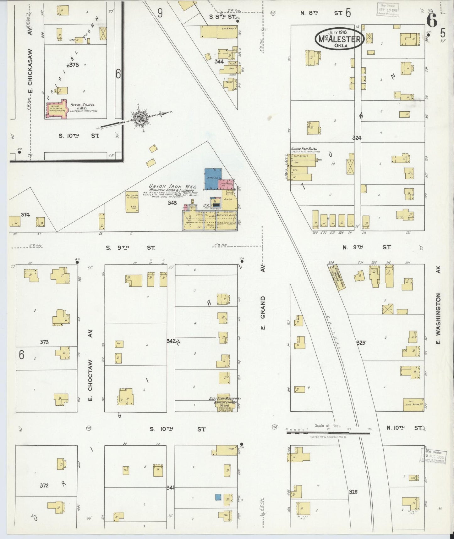 Sanborn Fire Insurance Map from McAlester, Pittsburg County, Oklahoma (1918), Sheet #0006 - Historic Sanborn Fire Insurance Map Print, vintage old map wall art, antique decor, genealogy gift, Oklahoma Oklahoma map