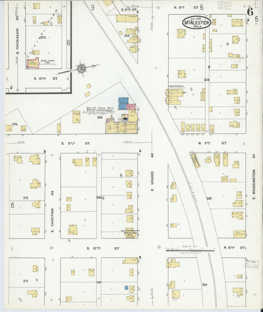 Sanborn Fire Insurance Map from McAlester, Pittsburg County, Oklahoma (1918), Sheet #0006 - Historic Sanborn Fire Insurance Map Print, vintage old map wall art, antique decor, genealogy gift, Oklahoma Oklahoma map