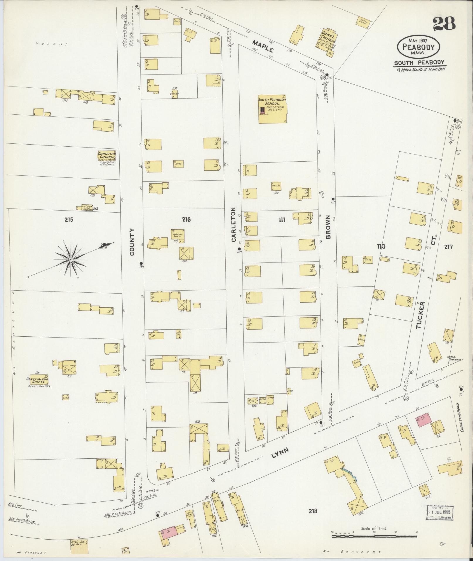 Sanborn Fire Insurance Map from Peabody, Essex County, Massachusetts (1907), Sheet #0028 - Complete Map Set gallery image, historic Sanborn map, vintage wall art, Massachusetts Massachusetts