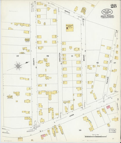 Sanborn Fire Insurance Map from Peabody, Essex County, Massachusetts (1907), Sheet #0028 - Complete Map Set gallery image, historic Sanborn map, vintage wall art, Massachusetts Massachusetts