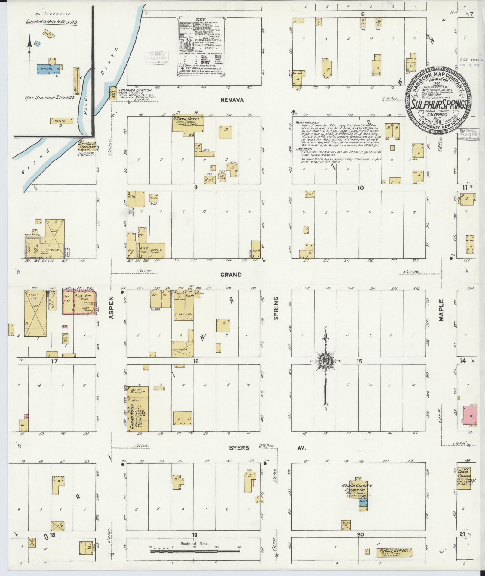 Sanborn Fire Insurance Map from Sulphur Springs, Grand County, Colorado (1911), Sheet #0001 - Historic Sanborn Fire Insurance Map Print, vintage old map wall art, antique decor, genealogy gift, Colorado Colorado map