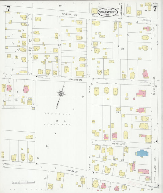 Sanborn Fire Insurance Map from Sainte Genevieve, Saint Genevieve County, Missouri (1929), Sheet #0007 - Historic Sanborn Fire Insurance Map Print, vintage old map wall art, antique decor, genealogy gift, Missouri Missouri map