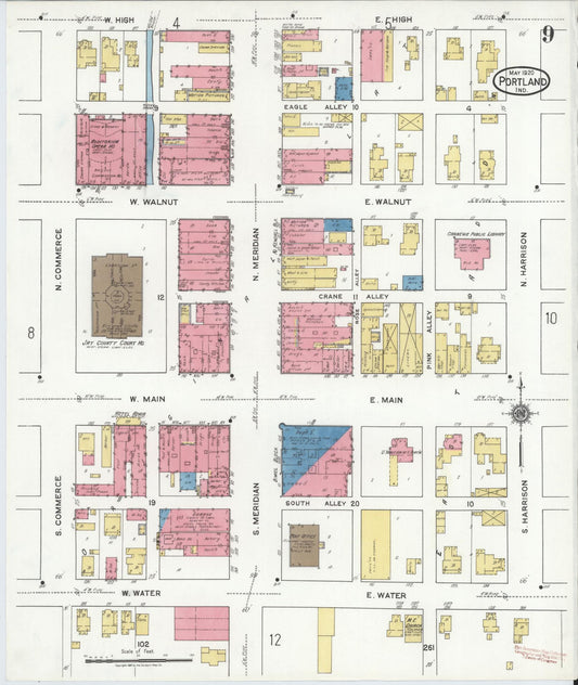 Sanborn Fire Insurance Map from Portland, Jay County, Indiana (1920), Sheet #0009 - Historic Sanborn Fire Insurance Map Print, vintage old map wall art, antique decor, genealogy gift, Indiana Indiana map