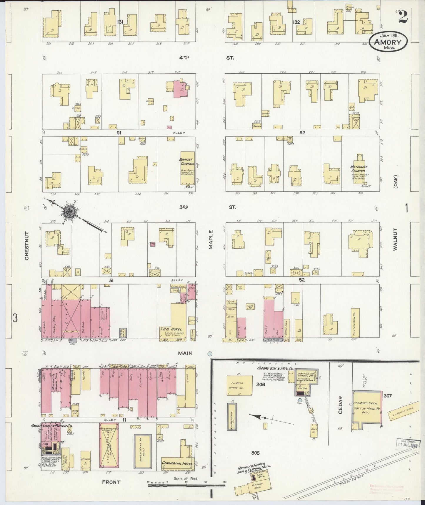 Sanborn Fire Insurance Map from Amory, Monroe County, Mississippi (1911), Sheet #0002 - Complete Map Set gallery image, historic Sanborn map, vintage wall art, Mississippi Mississippi