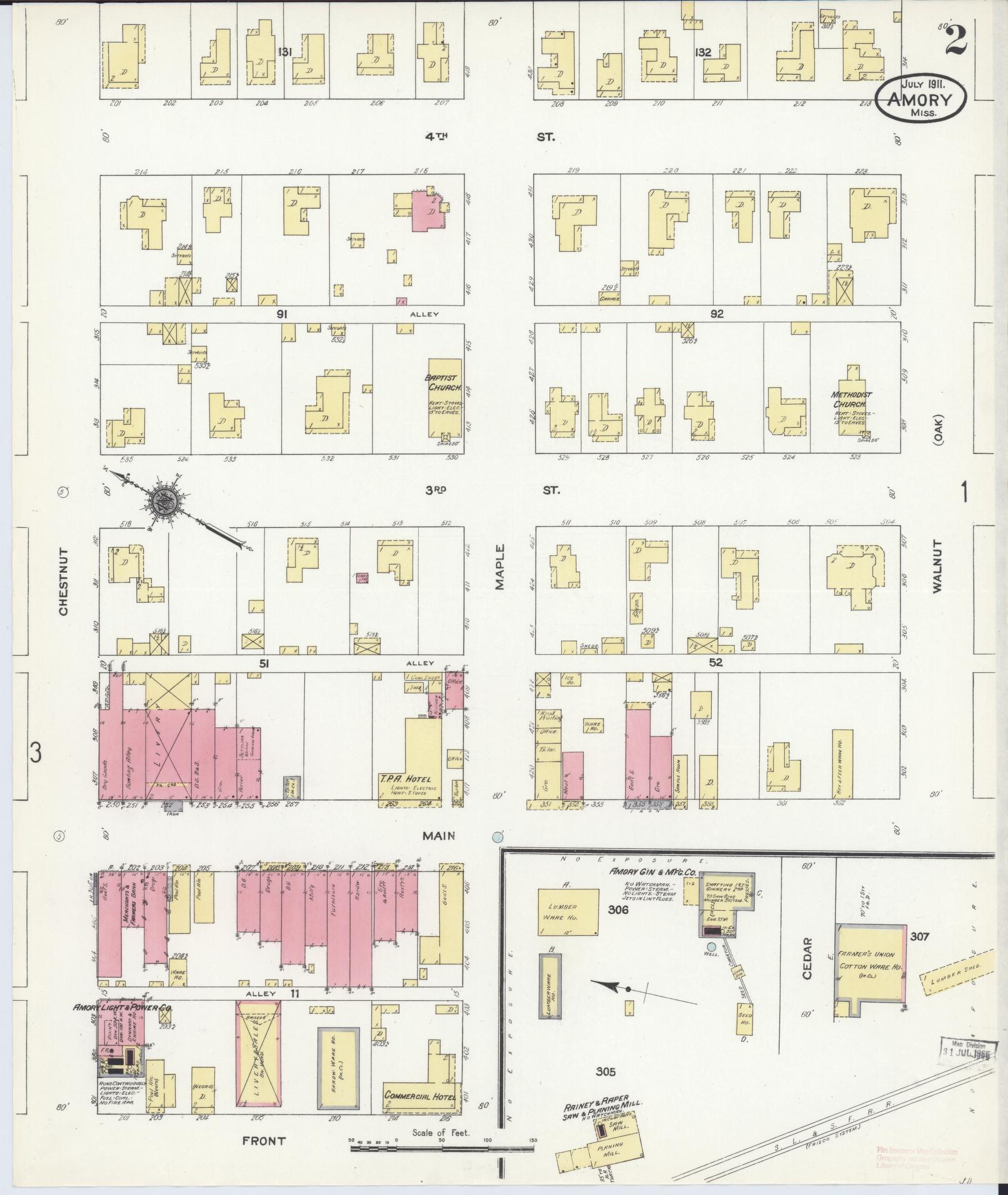 Sanborn Fire Insurance Map from Amory, Monroe County, Mississippi (1911), Sheet #0002 - Complete Map Set gallery image, historic Sanborn map, vintage wall art, Mississippi Mississippi