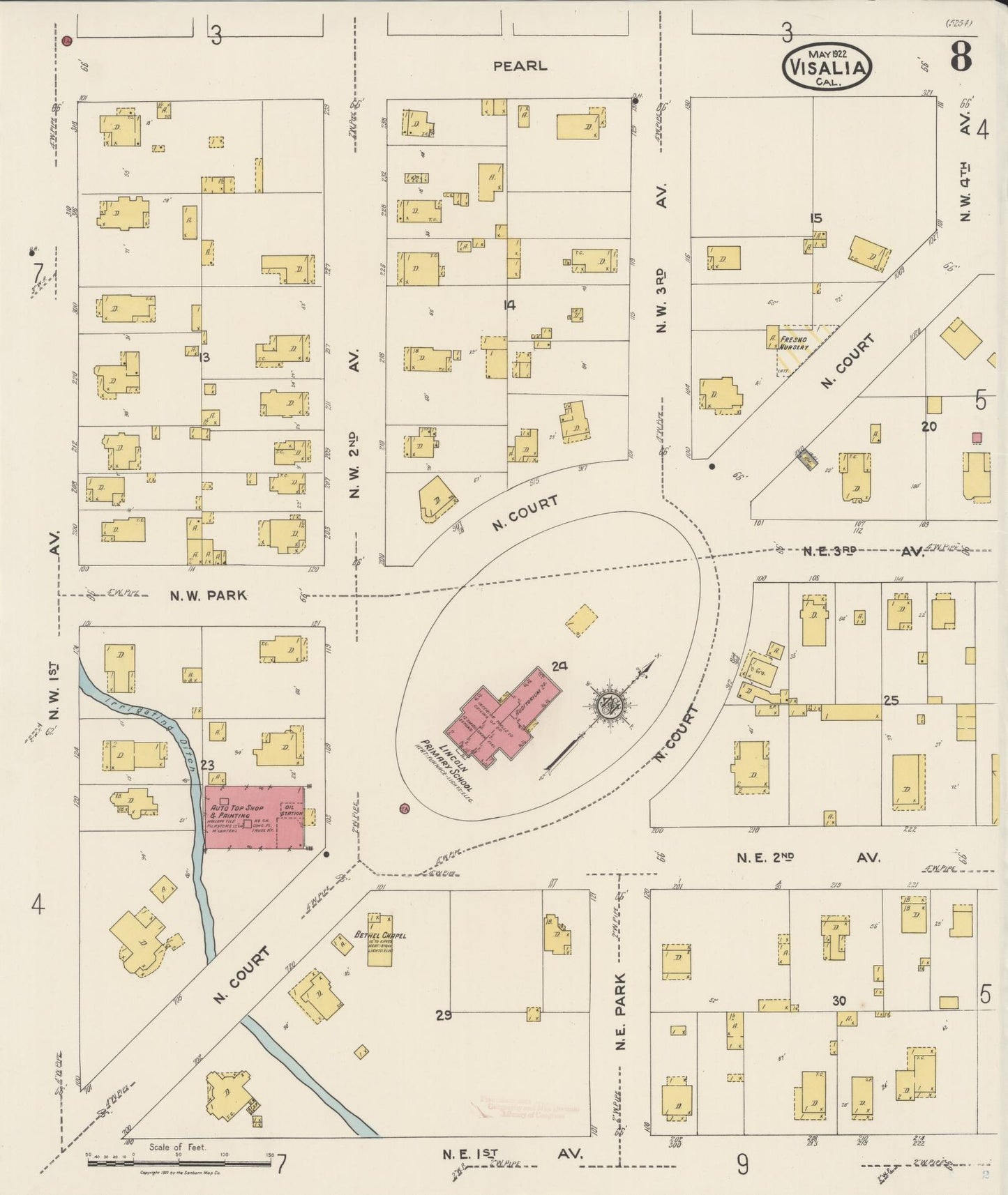 Sanborn Fire Insurance Map from Visalia, Tulare County, California (1922), Sheet #0008 - Complete Map Set gallery image, historic Sanborn map, vintage wall art, California California