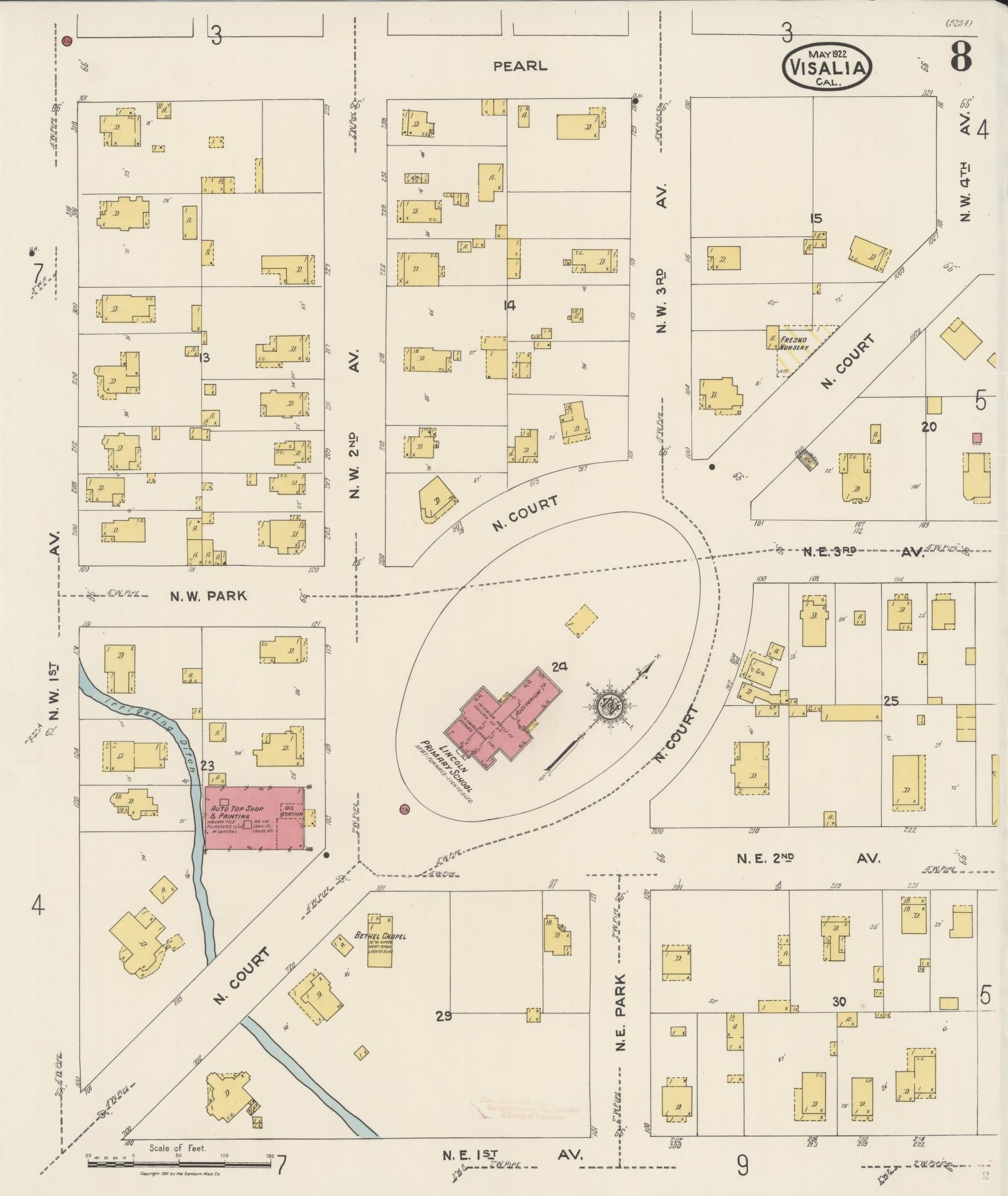 Sanborn Fire Insurance Map from Visalia, Tulare County, California (1922), Sheet #0008 - Complete Map Set gallery image, historic Sanborn map, vintage wall art, California California