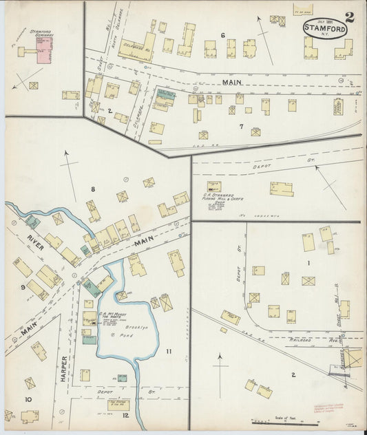Sanborn Fire Insurance Map from Stamford, Delaware County, New York (1891), Sheet #0002 - Historic Sanborn Fire Insurance Map Print, vintage old map wall art, antique decor, genealogy gift, New York New York map