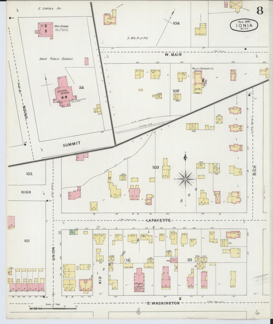 Sanborn Fire Insurance Map from Ionia, Ionia County, Michigan (1895), Sheet #0008 - Historic Sanborn Fire Insurance Map Print, vintage old map wall art, antique decor, genealogy gift, Michigan Michigan map