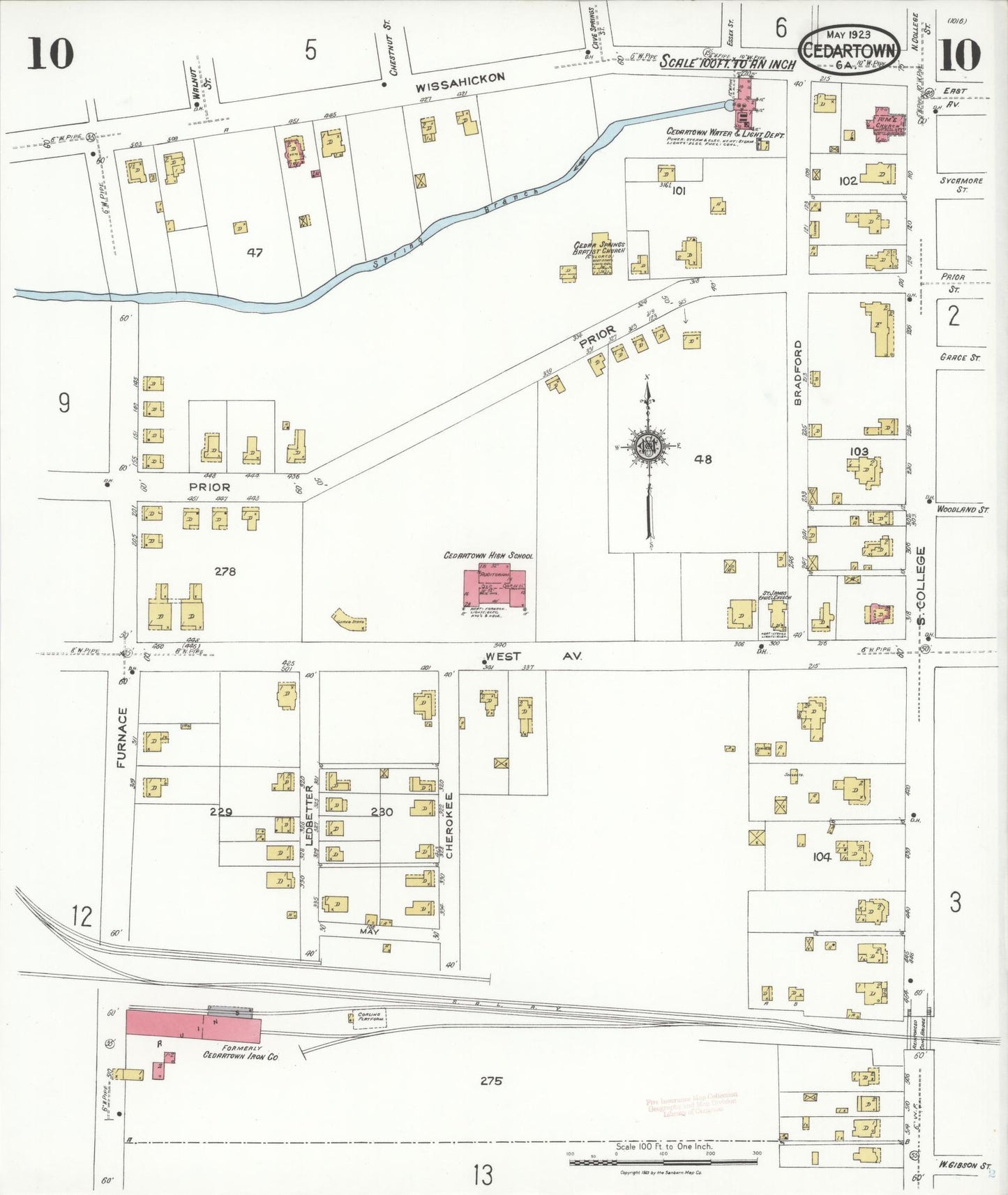 Sanborn Fire Insurance Map from Cedartown, Polk County, Georgia (1923), Sheet #0010 - Complete Map Set gallery image, historic Sanborn map, vintage wall art, Georgia Georgia