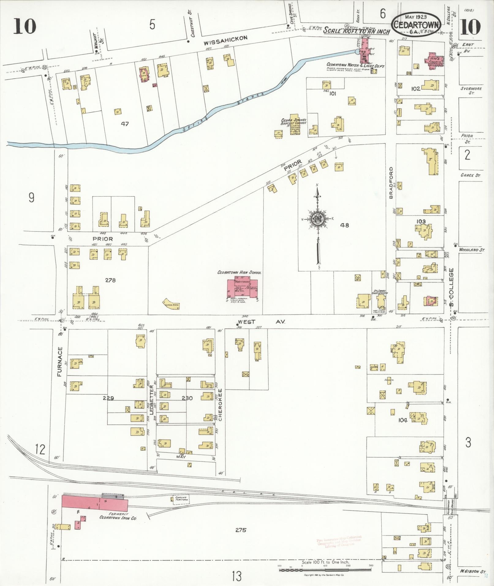 Sanborn Fire Insurance Map from Cedartown, Polk County, Georgia (1923), Sheet #0010 - Complete Map Set gallery image, historic Sanborn map, vintage wall art, Georgia Georgia