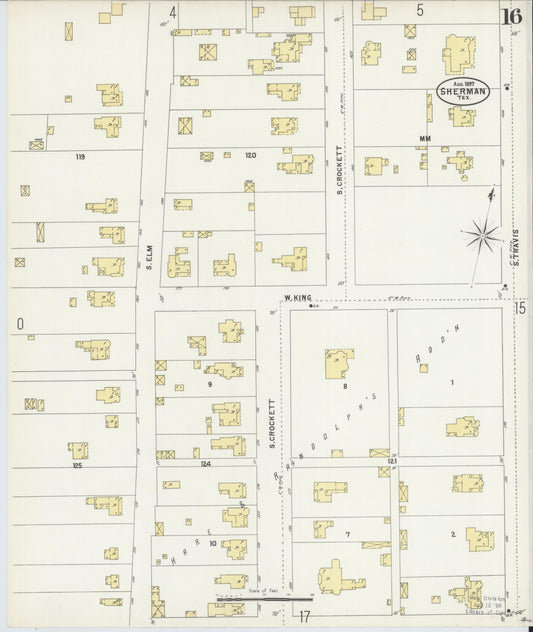 Sanborn Fire Insurance Map from Sherman, Grayson County, Texas (1897), Sheet #0016 - Historic Sanborn Fire Insurance Map Print, vintage old map wall art, antique decor, genealogy gift, Texas Texas map