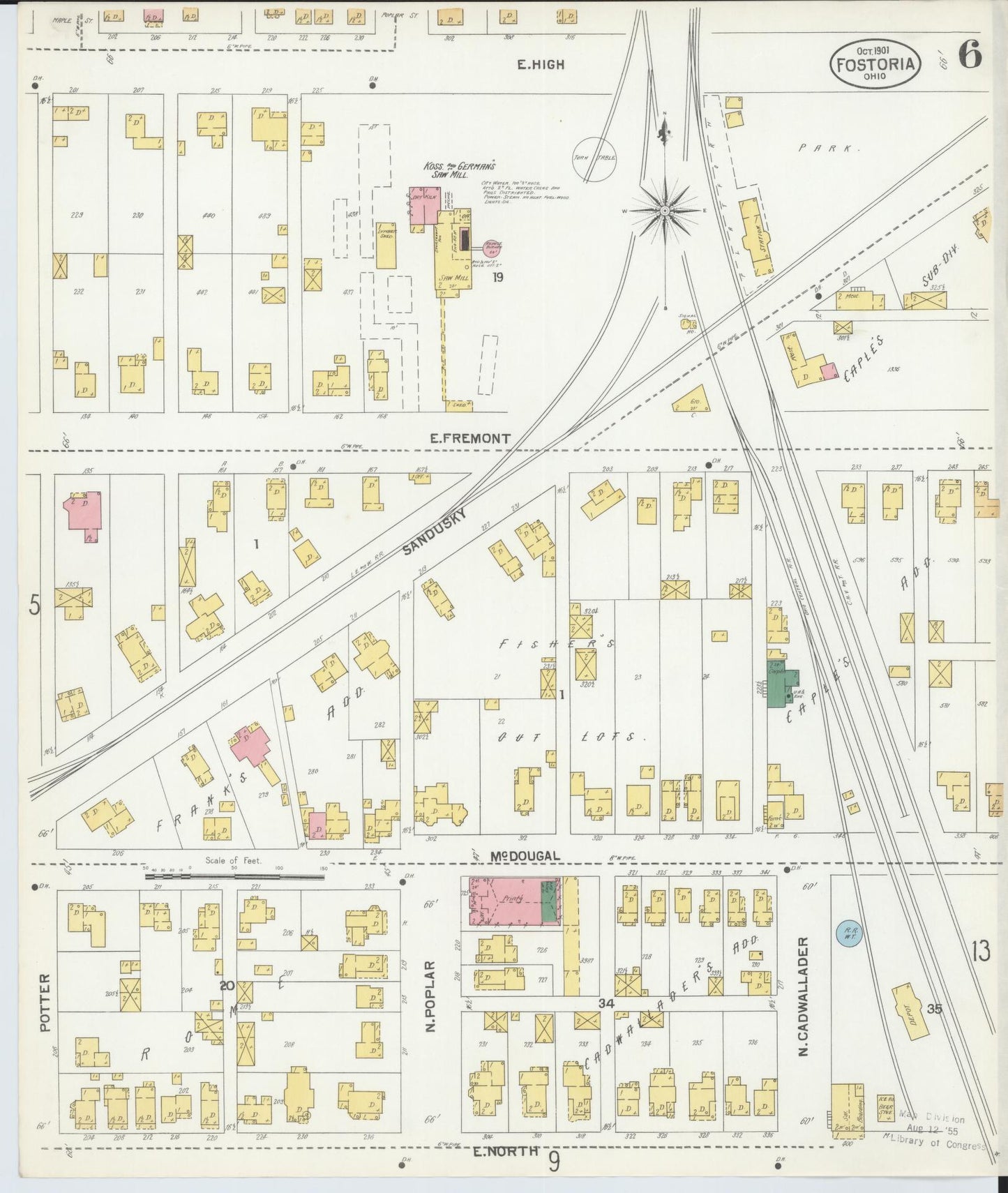 Sanborn Fire Insurance Map from Fostoria, Seneca, Hancock, And Wood Counties, Ohio (1901), Sheet #0006 - Complete Map Set gallery image, historic Sanborn map, vintage wall art, Ohio Ohio