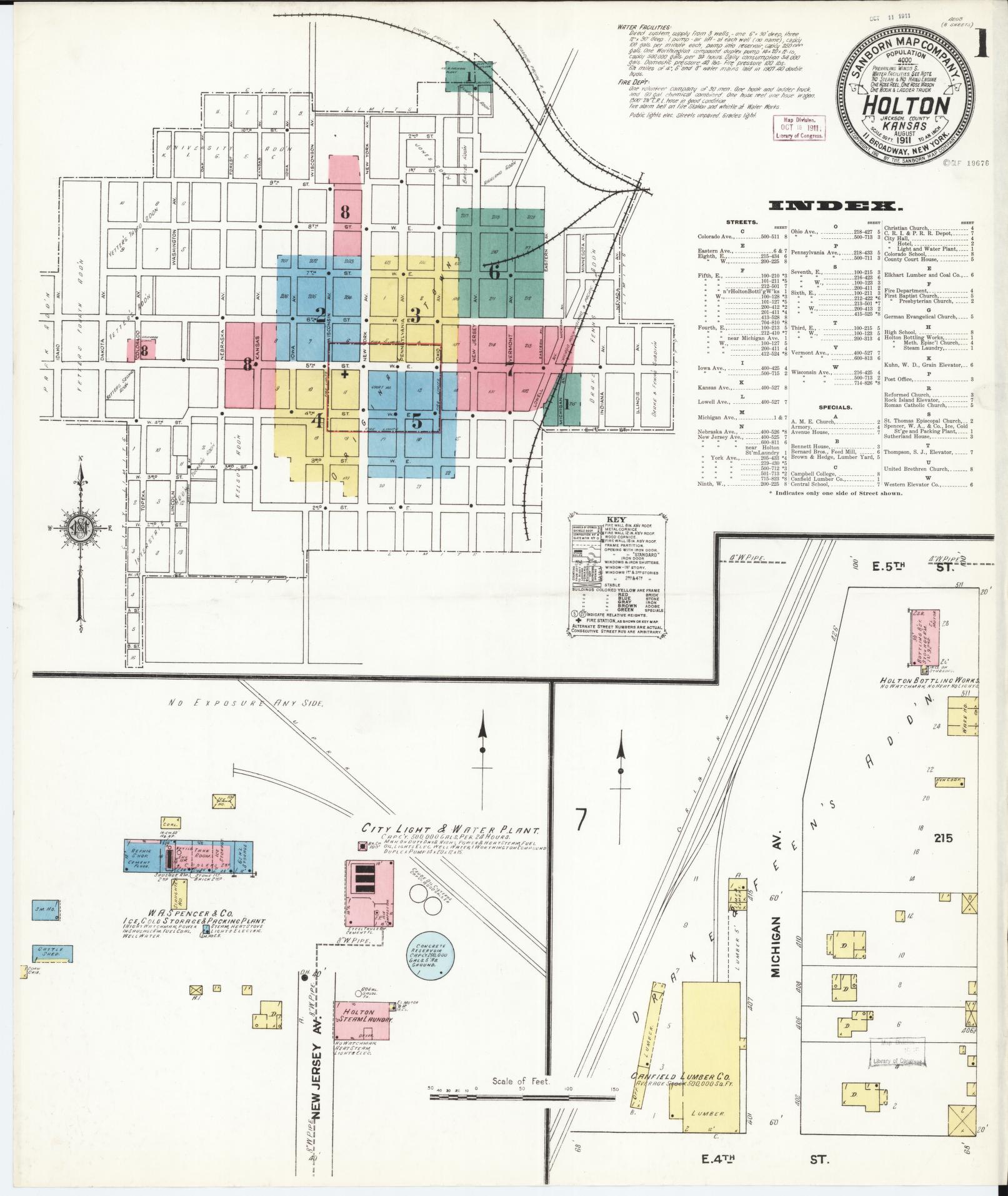 Sanborn Fire Insurance Map from Holton, Jackson County, Kansas (1911), Sheet #0001 - Historic Sanborn Fire Insurance Map Print, vintage old map wall art, antique decor, genealogy gift, Kansas Kansas map