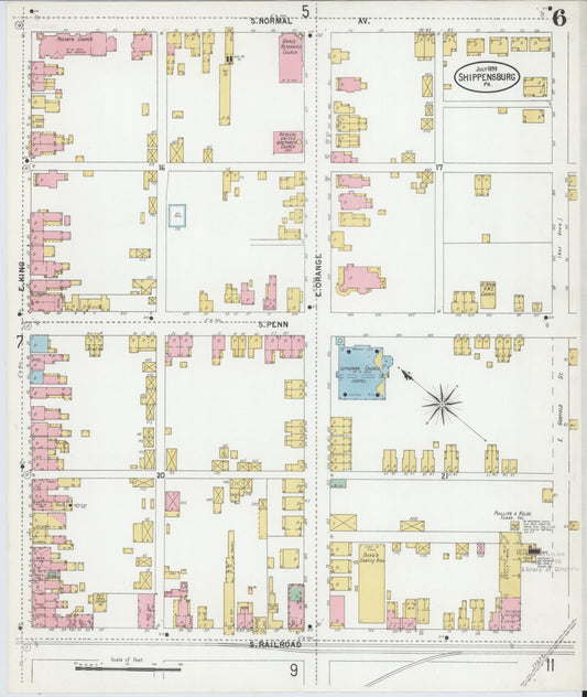 Sanborn Fire Insurance Map from Shippensburg, Cumberland And Franklin Counties, Pennsylvania (1899), Sheet #0006 - Historic Sanborn Fire Insurance Map Print, vintage old map wall art, antique decor, genealogy gift, Counties Pennsylvania map