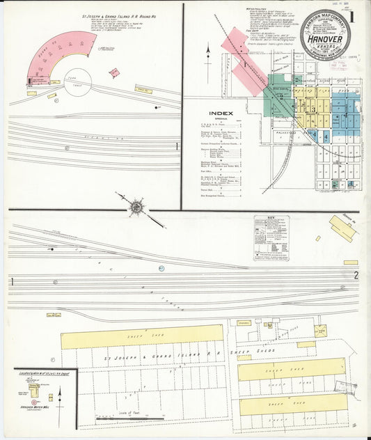 Sanborn Fire Insurance Map from Hanover, Washington County, Kansas (1911), Sheet #0001 - Historic Sanborn Fire Insurance Map Print, vintage old map wall art, antique decor, genealogy gift, Kansas Kansas map