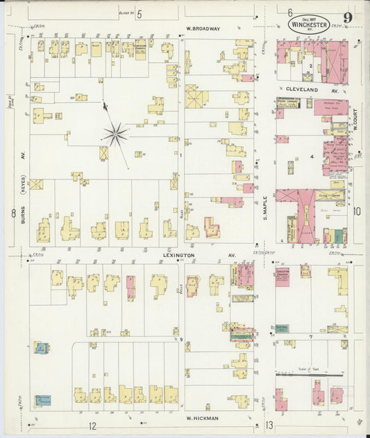 Sanborn Fire Insurance Map from Winchester, Clark County, Kentucky (1907), Sheet #0009 - Historic Sanborn Fire Insurance Map Print, vintage old map wall art, antique decor, genealogy gift, Kentucky Kentucky map
