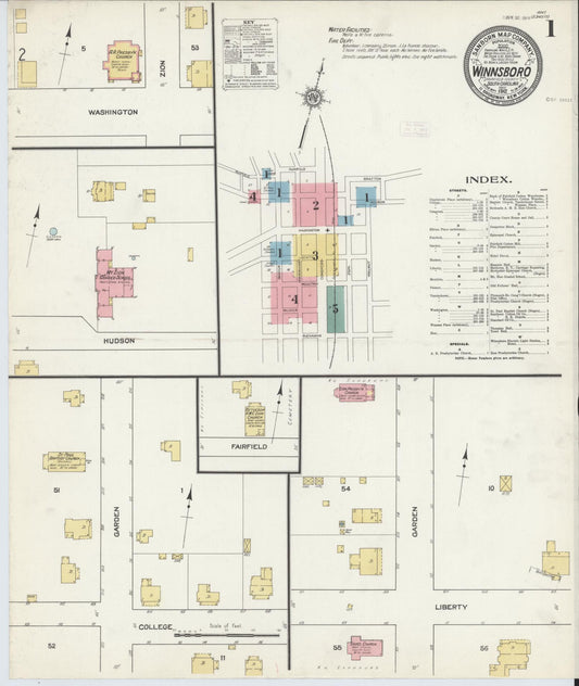 Sanborn Fire Insurance Map from Winnsboro, Fairfield County, South Carolina (1912), Sheet #0001 - Historic Sanborn Fire Insurance Map Print, vintage old map wall art, antique decor, genealogy gift, South Carolina South Carolina map