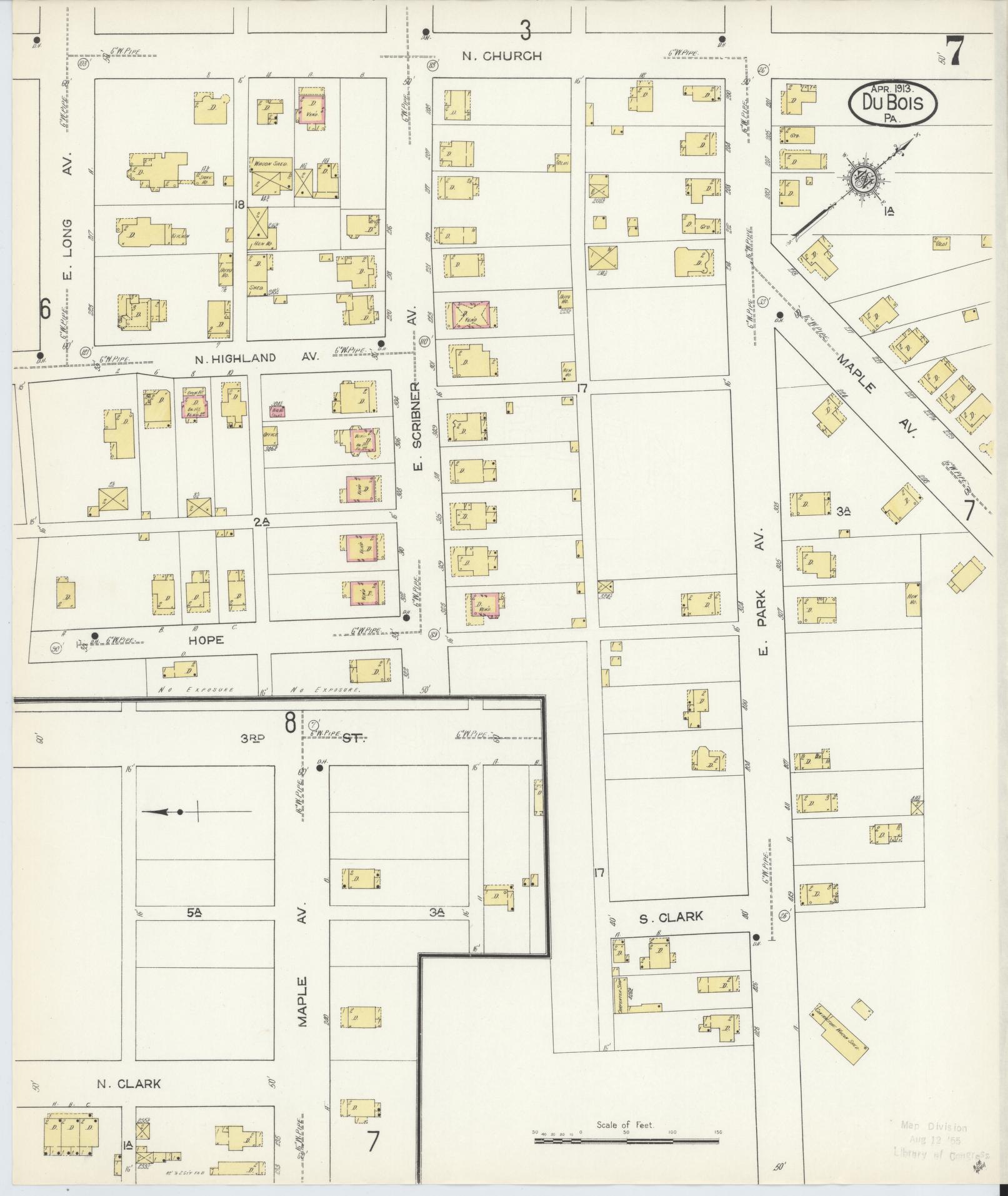 Sanborn Fire Insurance Map from Du Bois, Clearfield County, Pennsylvania (1913), Sheet #0007 - Historic Sanborn Fire Insurance Map Print, vintage old map wall art, antique decor, genealogy gift, Pennsylvania Pennsylvania map