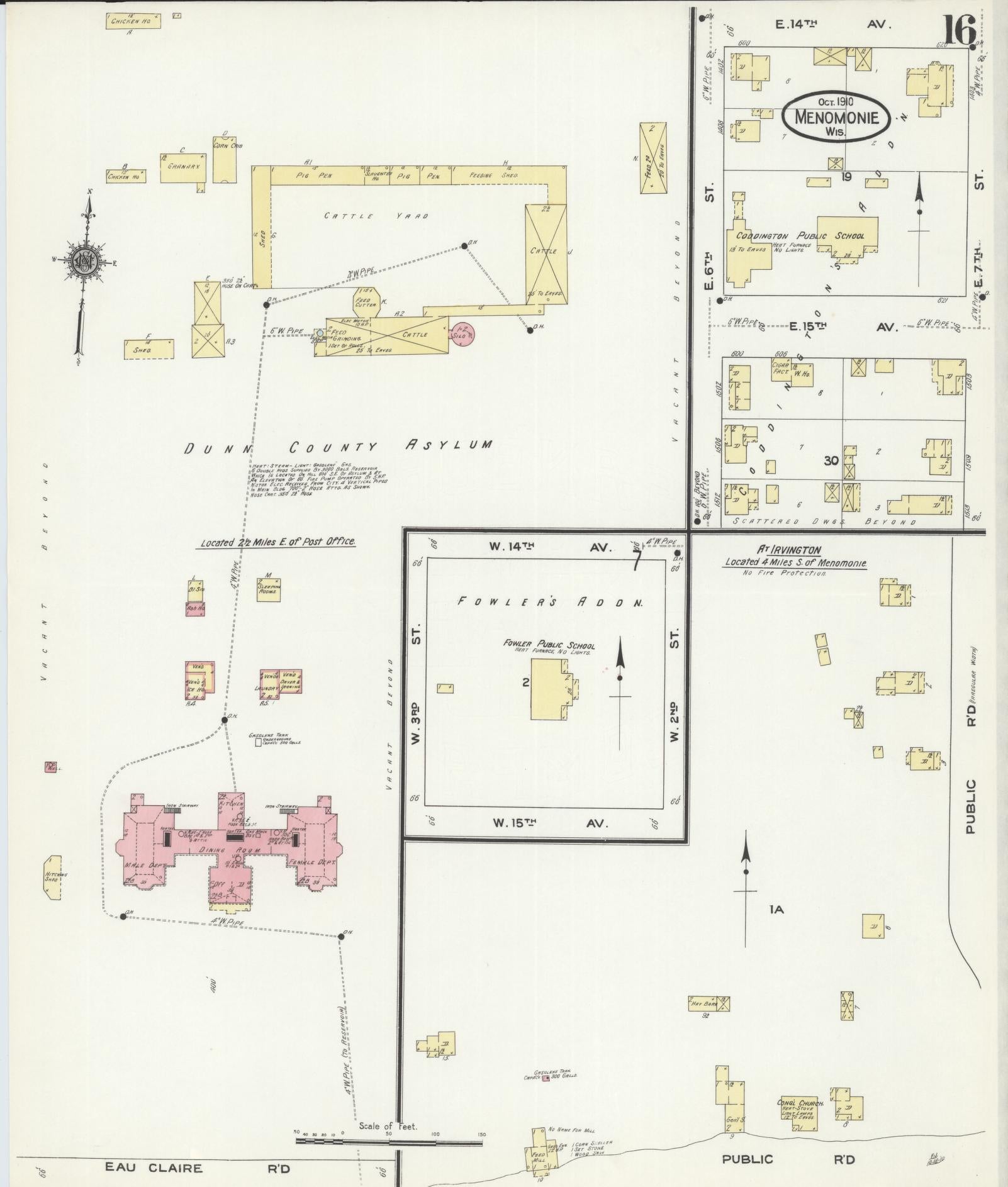 Sanborn Fire Insurance Map from Menomonie, Dunn County, Wisconsin (1910), Sheet #0016 - Complete Map Set gallery image, historic Sanborn map, vintage wall art, Wisconsin Wisconsin