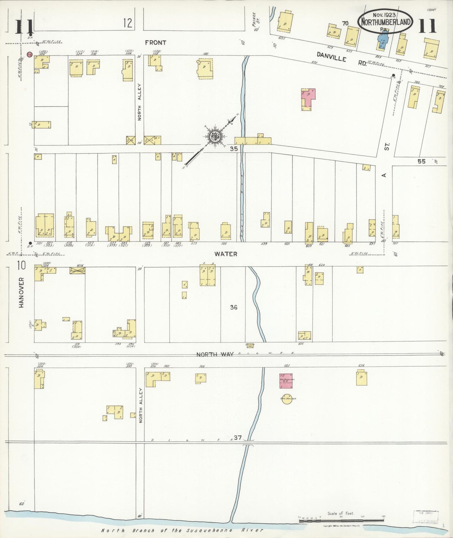 Sanborn Fire Insurance Map from Northumberland, Northumberland County, Pennsylvania (1923), Sheet #0011 - Complete Map Set gallery image, historic Sanborn map, vintage wall art, Pennsylvania Pennsylvania