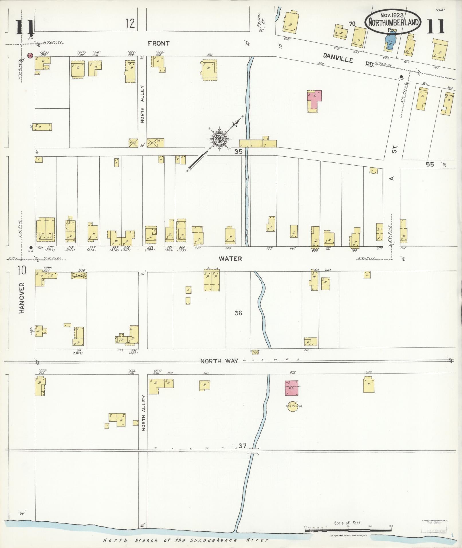 Sanborn Fire Insurance Map from Northumberland, Northumberland County, Pennsylvania (1923), Sheet #0011 - Complete Map Set gallery image, historic Sanborn map, vintage wall art, Pennsylvania Pennsylvania