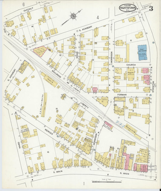 Sanborn Fire Insurance Map from Hightstown, Mercer County, New Jersey (1916), Sheet #0003 - Historic Sanborn Fire Insurance Map Print, vintage old map wall art, antique decor, genealogy gift, New Jersey New Jersey map