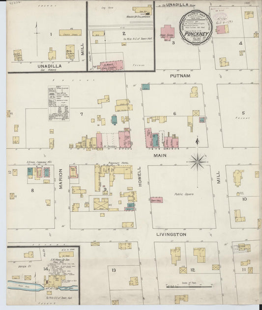 Sanborn Fire Insurance Map from Pinckney, Livingston County, Michigan (1893), Sheet #0001 - Historic Sanborn Fire Insurance Map Print, vintage old map wall art, antique decor, genealogy gift, Michigan Michigan map