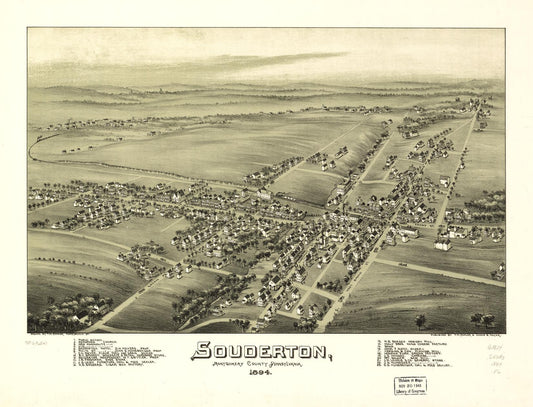 Souderton, Montgomery County, Pennsylvania 1894. (1894) – Historic Bird’s-Eye View Panorama Print