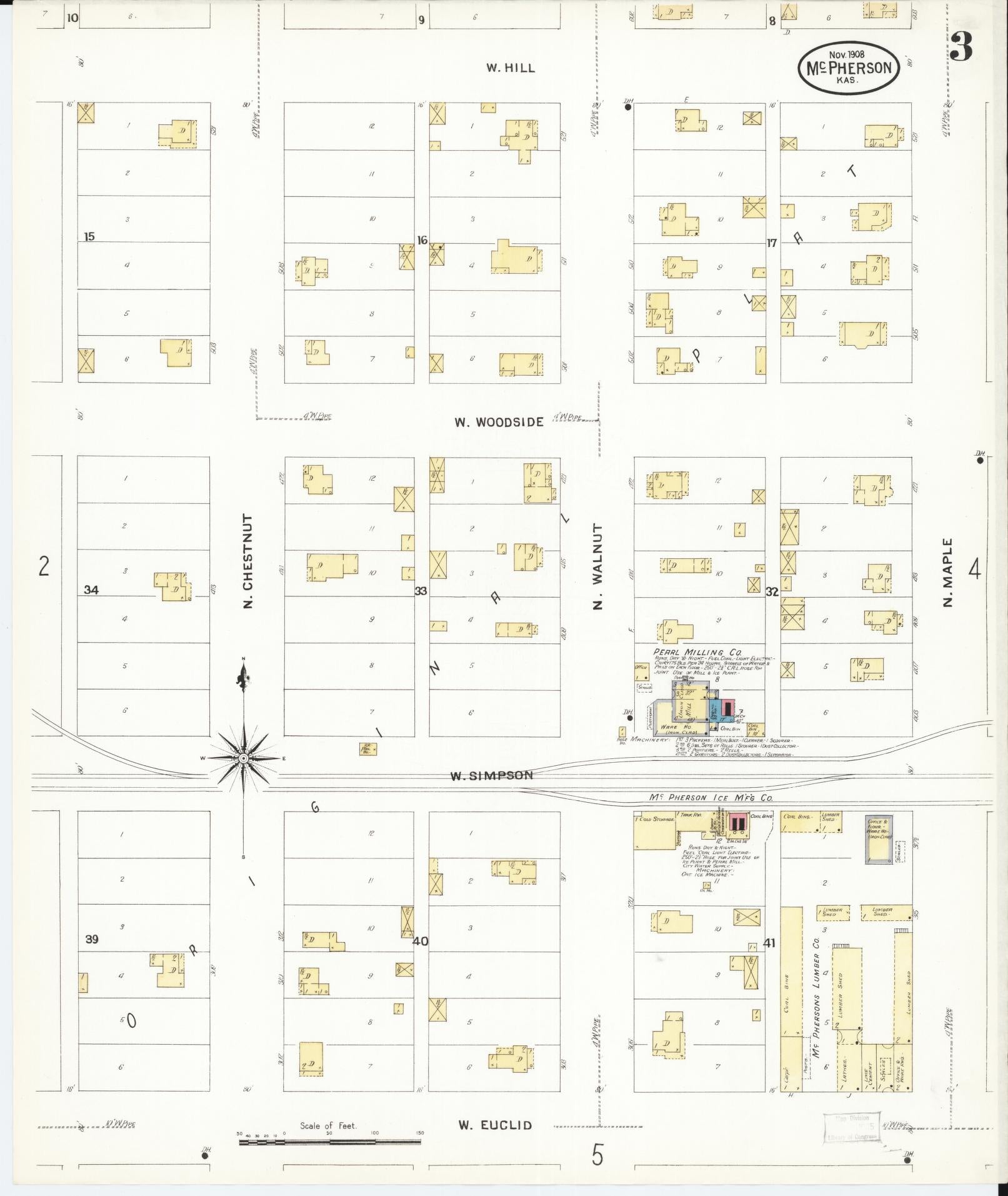 Sanborn Fire Insurance Map from Mcpherson, Mcpherson County, Kansas (1908), Sheet #0003 - Historic Sanborn Fire Insurance Map Print, vintage old map wall art, antique decor, genealogy gift, Kansas Kansas map