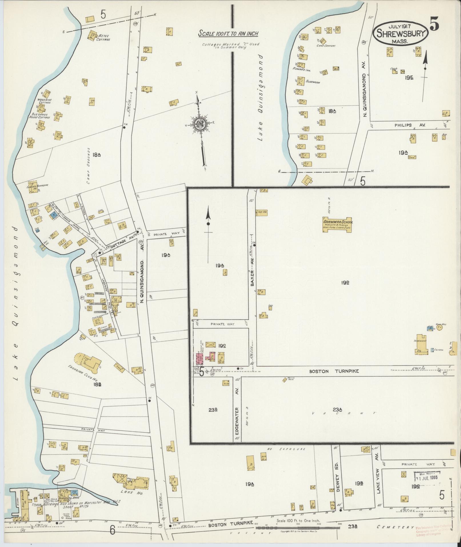 Sanborn Fire Insurance Map from Shrewsbury, Worcester County, Massachusetts (1917), Sheet #0005 - Historic Sanborn Fire Insurance Map Print, vintage old map wall art, antique decor, genealogy gift, Massachusetts Massachusetts map