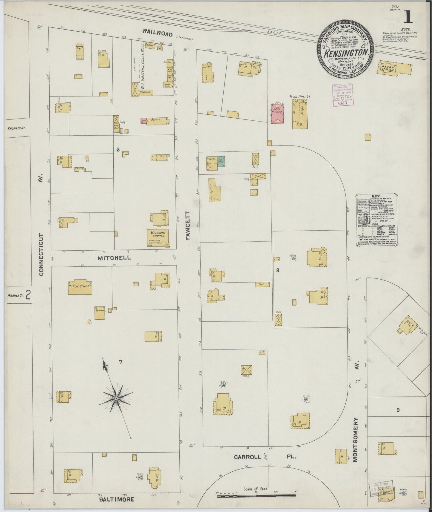 Sanborn Fire Insurance Map from Kensington, Montgomery County, Maryland. (1904) – Historic Sanborn Fire Insurance Map Print