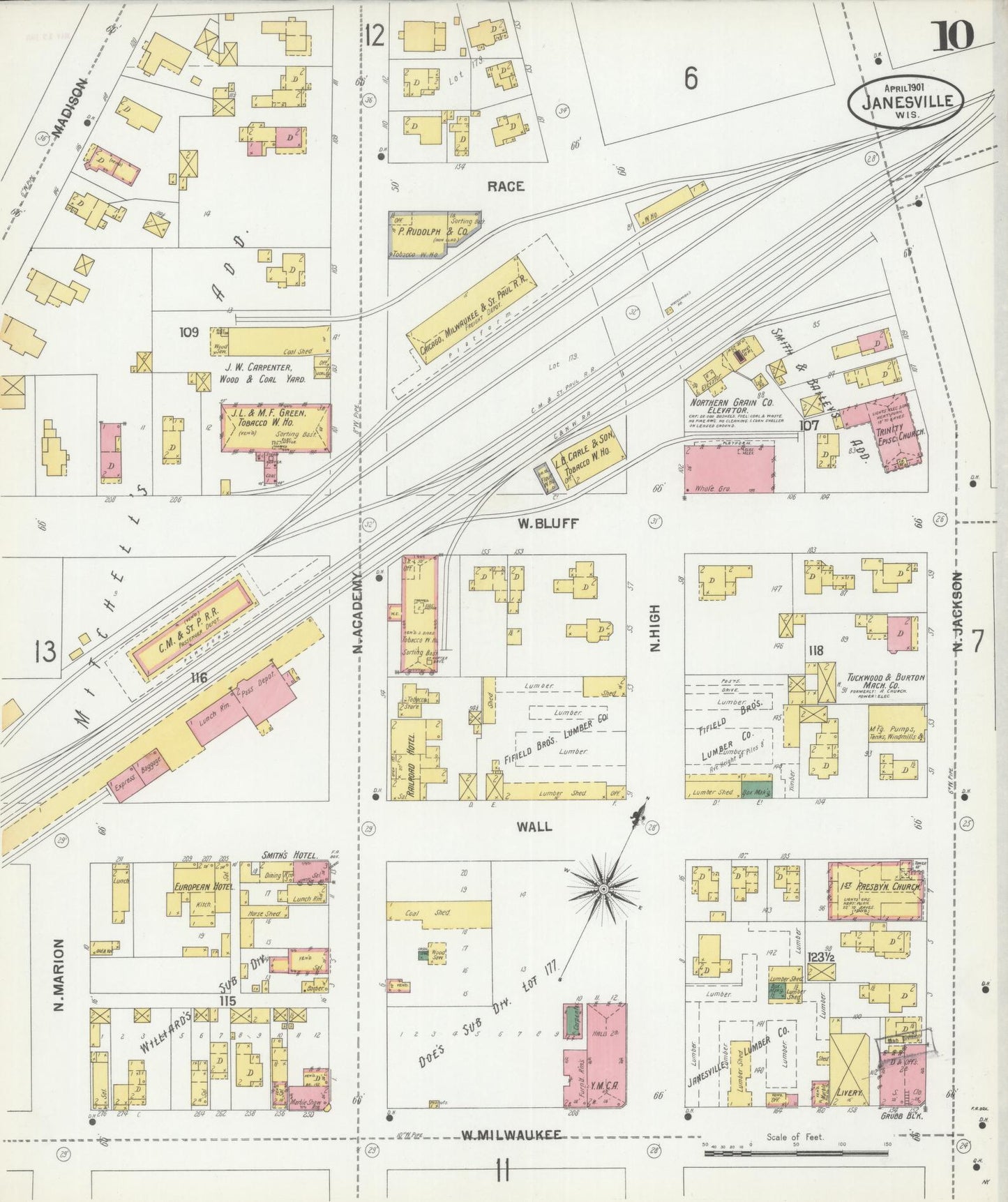 Sanborn Fire Insurance Map from Janesville, Rock County, Wisconsin (1901), Sheet #0010 - Complete Map Set gallery image, historic Sanborn map, vintage wall art, Wisconsin Wisconsin