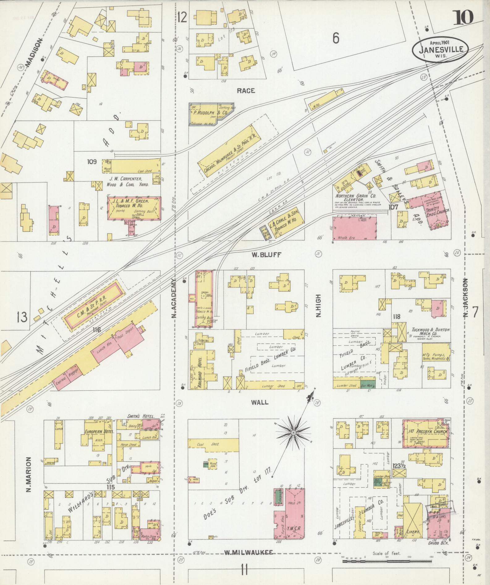 Sanborn Fire Insurance Map from Janesville, Rock County, Wisconsin (1901), Sheet #0010 - Complete Map Set gallery image, historic Sanborn map, vintage wall art, Wisconsin Wisconsin
