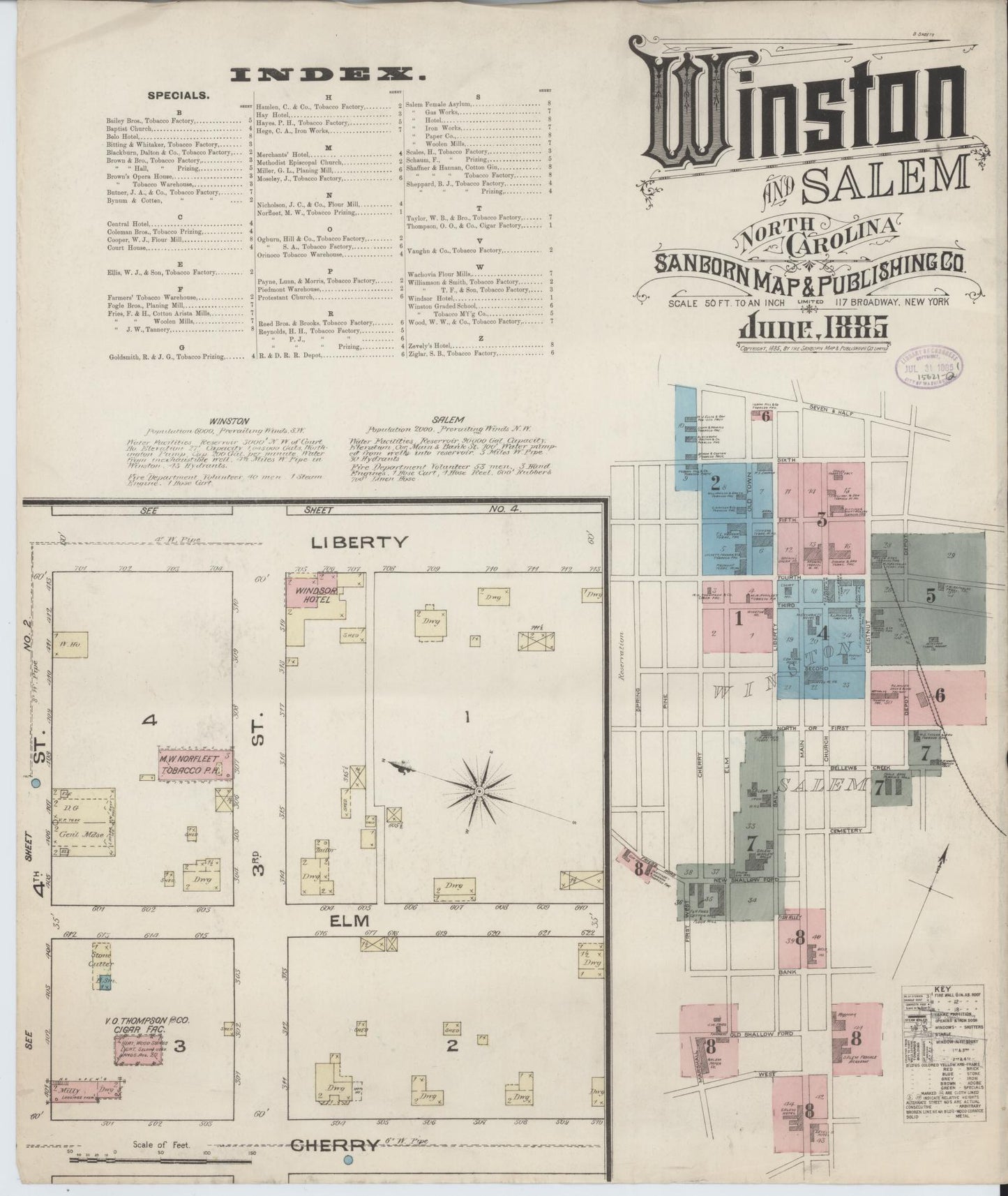 Sanborn Fire Insurance Map from Winston-Salem, Forsyth County, North Carolina (1885), Sheet #0001 - Complete Map Set gallery image, historic Sanborn map, vintage wall art, North Carolina North Carolina