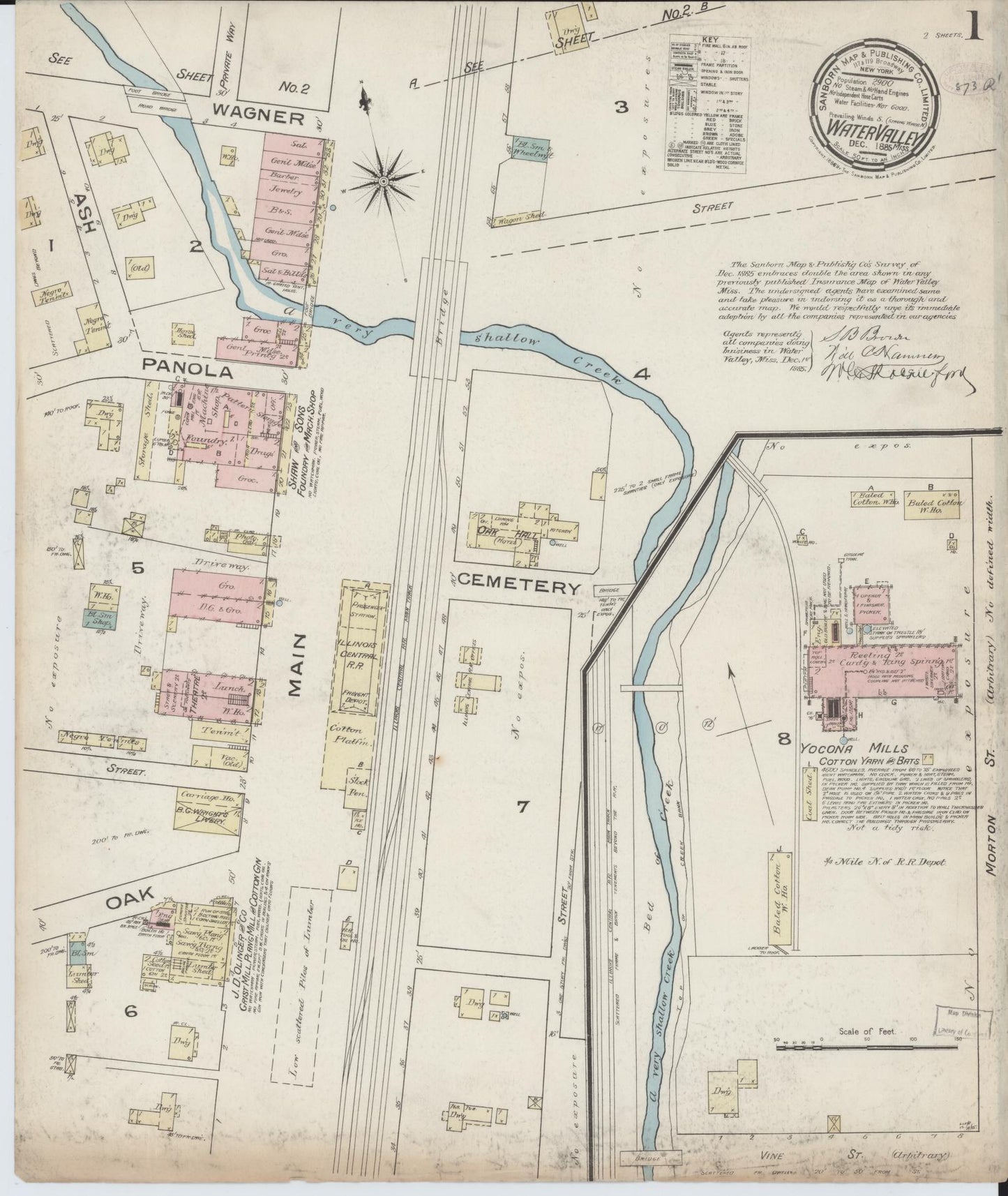 Sanborn Fire Insurance Map from Water Valley, Yalobusha County, Mississippi (1885), Sheet #0001 - Complete Map Set gallery image, historic Sanborn map, vintage wall art, Mississippi Mississippi