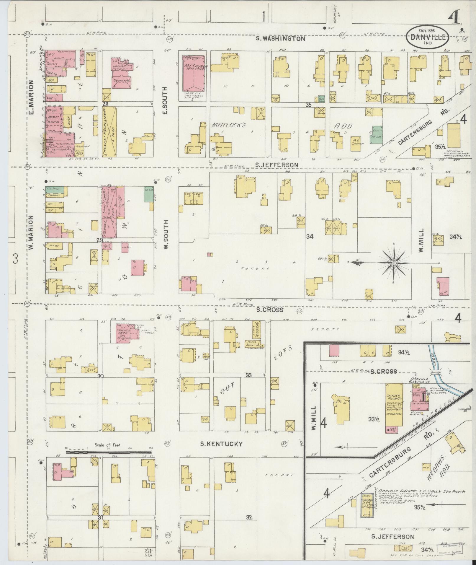 Sanborn Fire Insurance Map from Danville, Hendricks County, Indiana (1898), Sheet #0004 - Complete Map Set gallery image, historic Sanborn map, vintage wall art, Indiana Indiana