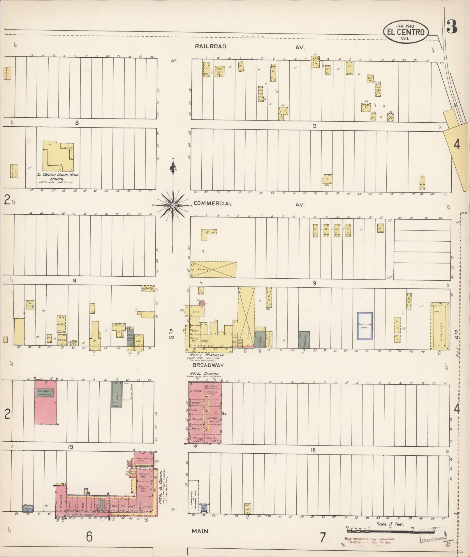 Sanborn Fire Insurance Map from El Centro, Imperial County, California (1910), Sheet #0003 - Complete Map Set gallery image, historic Sanborn map, vintage wall art, California California