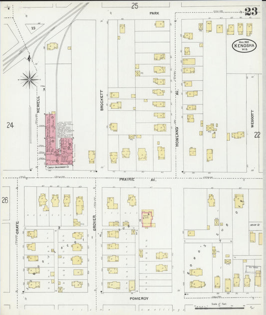Sanborn Fire Insurance Map from Kenosha, Kenosha County, Wisconsin (1905), Sheet #0023 - Historic Sanborn Fire Insurance Map Print, vintage old map wall art, antique decor, genealogy gift, Wisconsin Wisconsin map