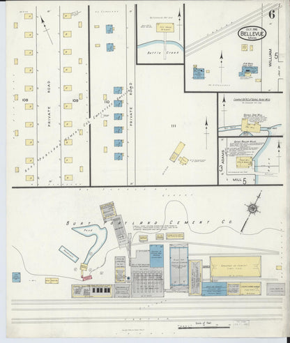 Sanborn Fire Insurance Map from Bellevue, Eaton County, Michigan (1916), Sheet #0006 - Complete Map Set gallery image, historic Sanborn map, vintage wall art, Michigan Michigan