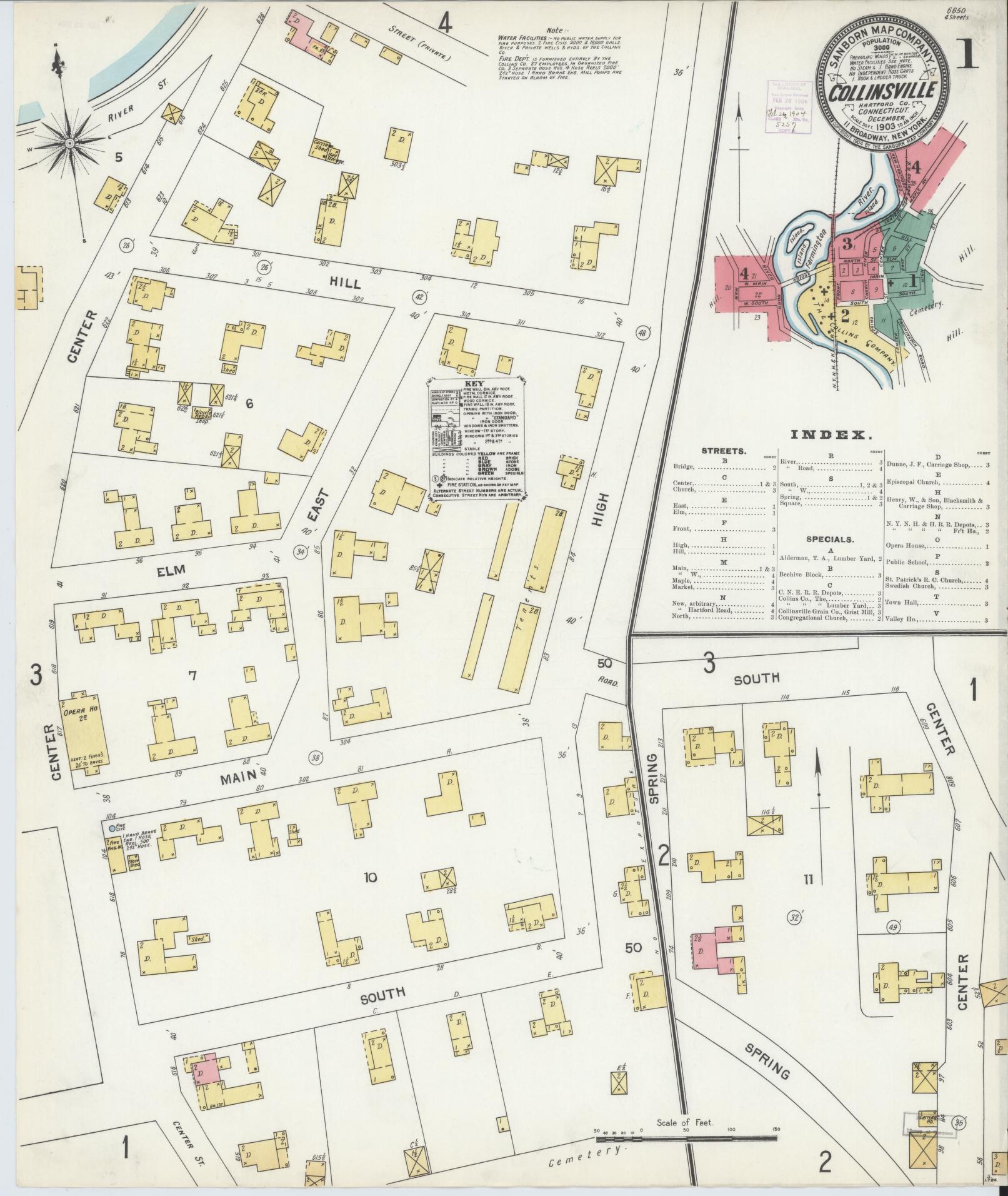 Sanborn Fire Insurance Map from Collinsville, Hartford County, Connecticut (1903), Sheet #0001 - Complete Map Set gallery image, historic Sanborn map, vintage wall art, Connecticut Connecticut