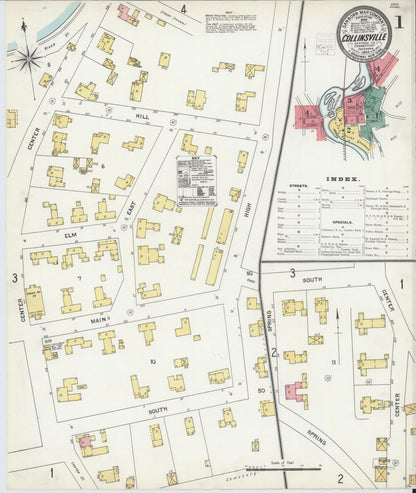 Sanborn Fire Insurance Map from Collinsville, Hartford County, Connecticut (1903), Sheet #0001 - Complete Map Set gallery image, historic Sanborn map, vintage wall art, Connecticut Connecticut